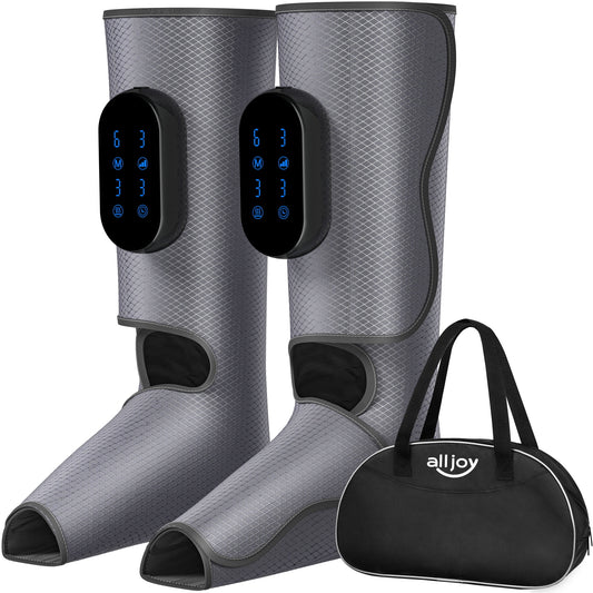ALLJOY Cordless Leg Massager with Heat, Rechargeable Foot and Calf Massager for Circulation and Pain Relief,6 Modes,3 Intensities,3 Heating Levels,3 Timer Setting, Use at Home, Car, Office - Grey